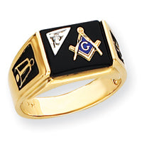 14k Men's Polished and Textured Masonic Ring Mounting (No Stone Included)