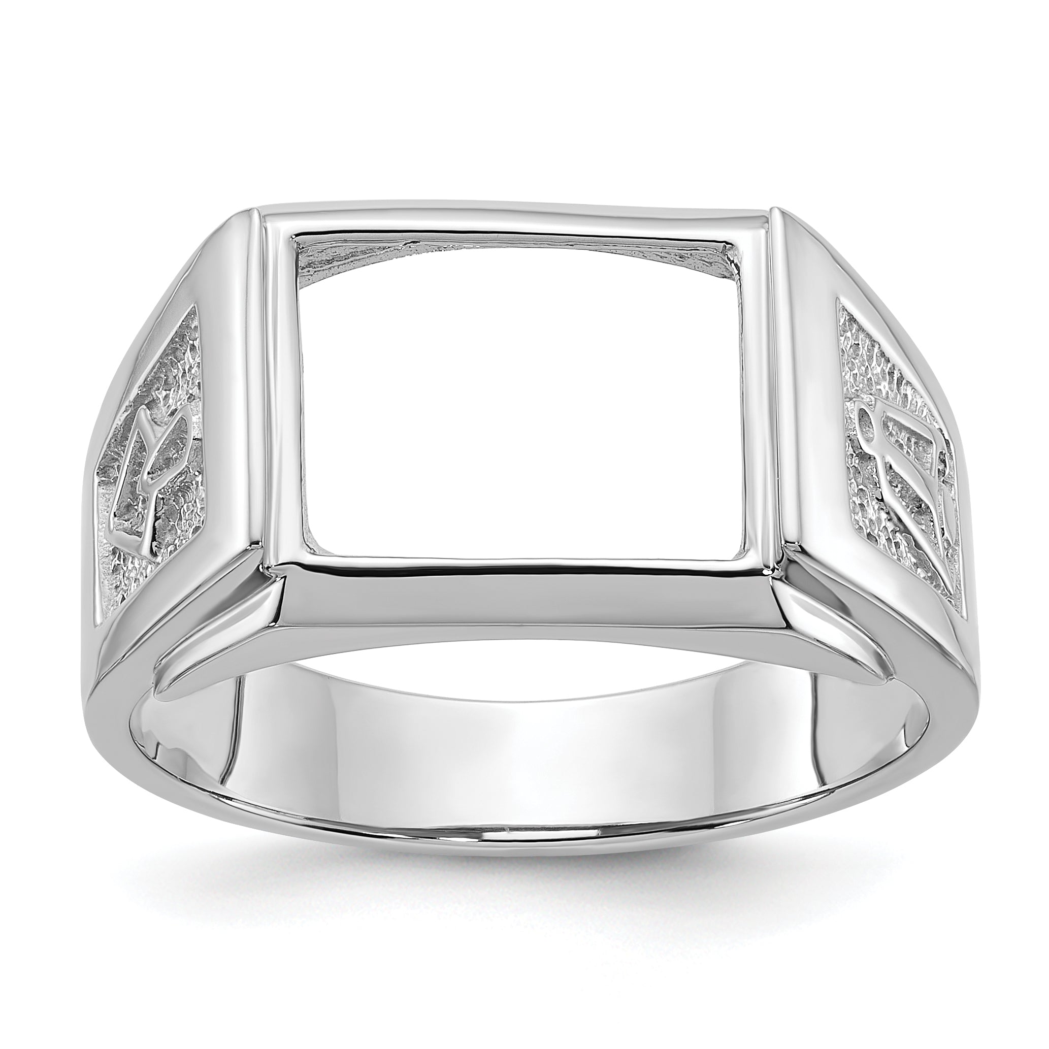 14k White Gold Men's Polished and Textured Masonic Ring Mounting (No Stone Included)