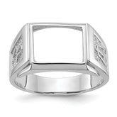 14k White Gold Men's Polished and Textured Masonic Ring Mounting (No Stone Included)
