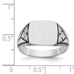 14k White Gold 11.5x11.0mm Closed Back Antiqued Mens Signet Ring