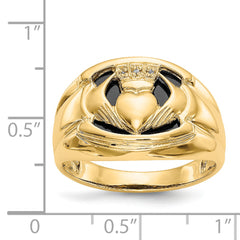 14k AA Diamond and Onyx Mens Claddagh Ring