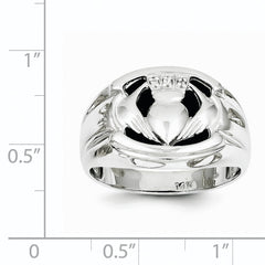 14k White Gold AA Diamond and Onyx Mens Claddagh Ring