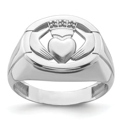 14k White Gold .01ct. Diamond/Onyx Men's Claddagh Ring Mounting (No Stone Included)