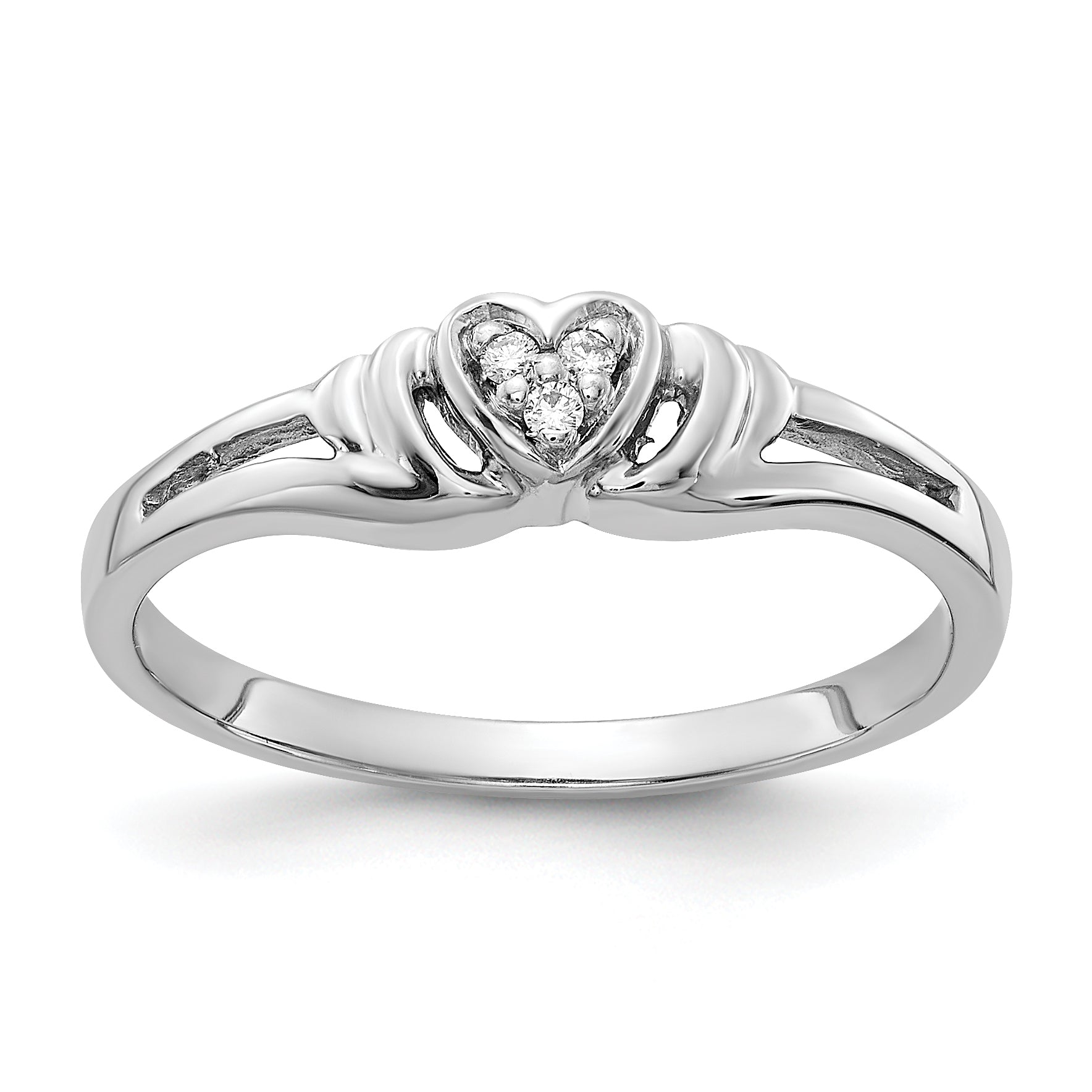 14k White Gold AA Diamond Heart Ring