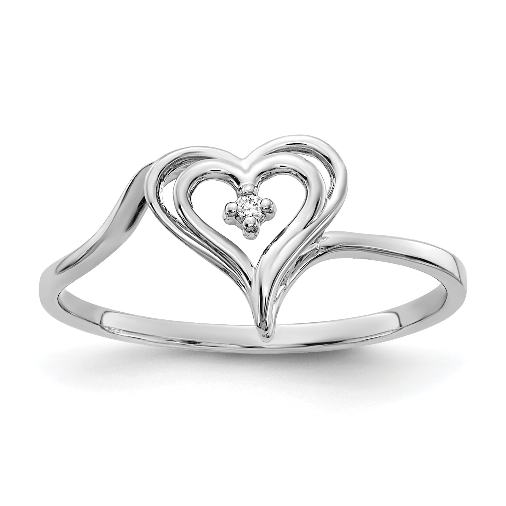 14k White Gold AA Diamond Heart Ring