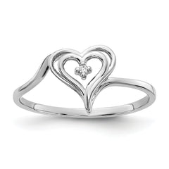 14k White Gold AA Diamond Heart Ring
