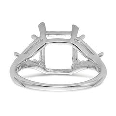 14k White Gold 9x7 Emerald / 2-5mm Trillion Gemstone Ring Mounting (No Stone Included)