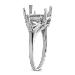 14k White Gold 9x7 Emerald / 2-5mm Trillion Gemstone Ring Mounting (No Stone Included)