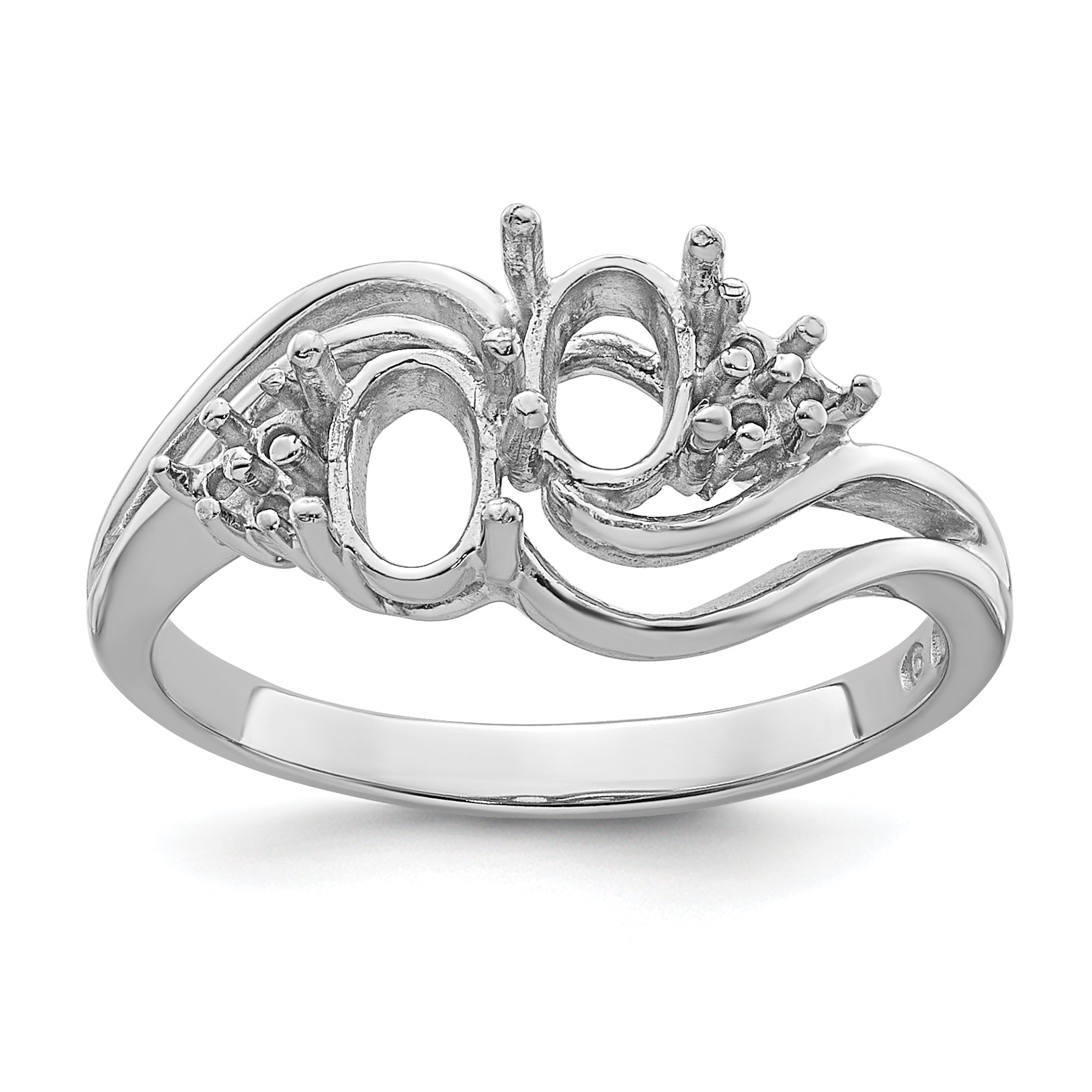 14k White Gold Diamond / Two 6x4 Oval Gemstone Ring Mounting (No Stone Included)