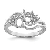 14k White Gold Diamond / Two 6x4 Oval Gemstone Ring Mounting (No Stone Included)