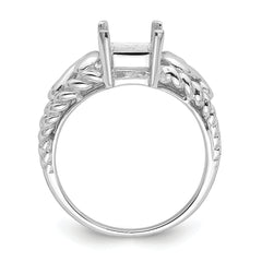 14k White Gold 8x6mm Emerald-cut Gemstone Ring Mounting (No Stone Included)