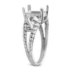 14k White Gold 8x6mm Emerald-cut Gemstone Ring Mounting (No Stone Included)