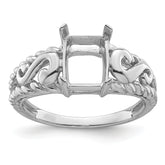 14k White Gold 8x6mm Emerald-cut Gemstone Ring Mounting (No Stone Included)