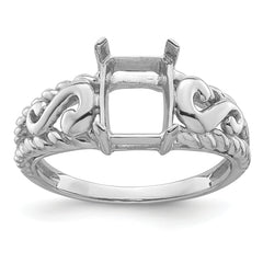 14k White Gold 8x6mm Emerald-cut Gemstone Ring Mounting (No Stone Included)