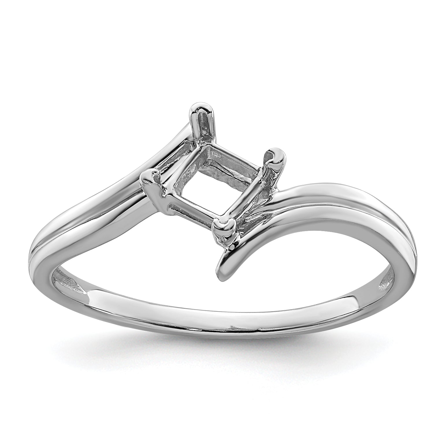 14k White Gold 4mm Princess Gemstone Ring Mounting (No Stone Included)