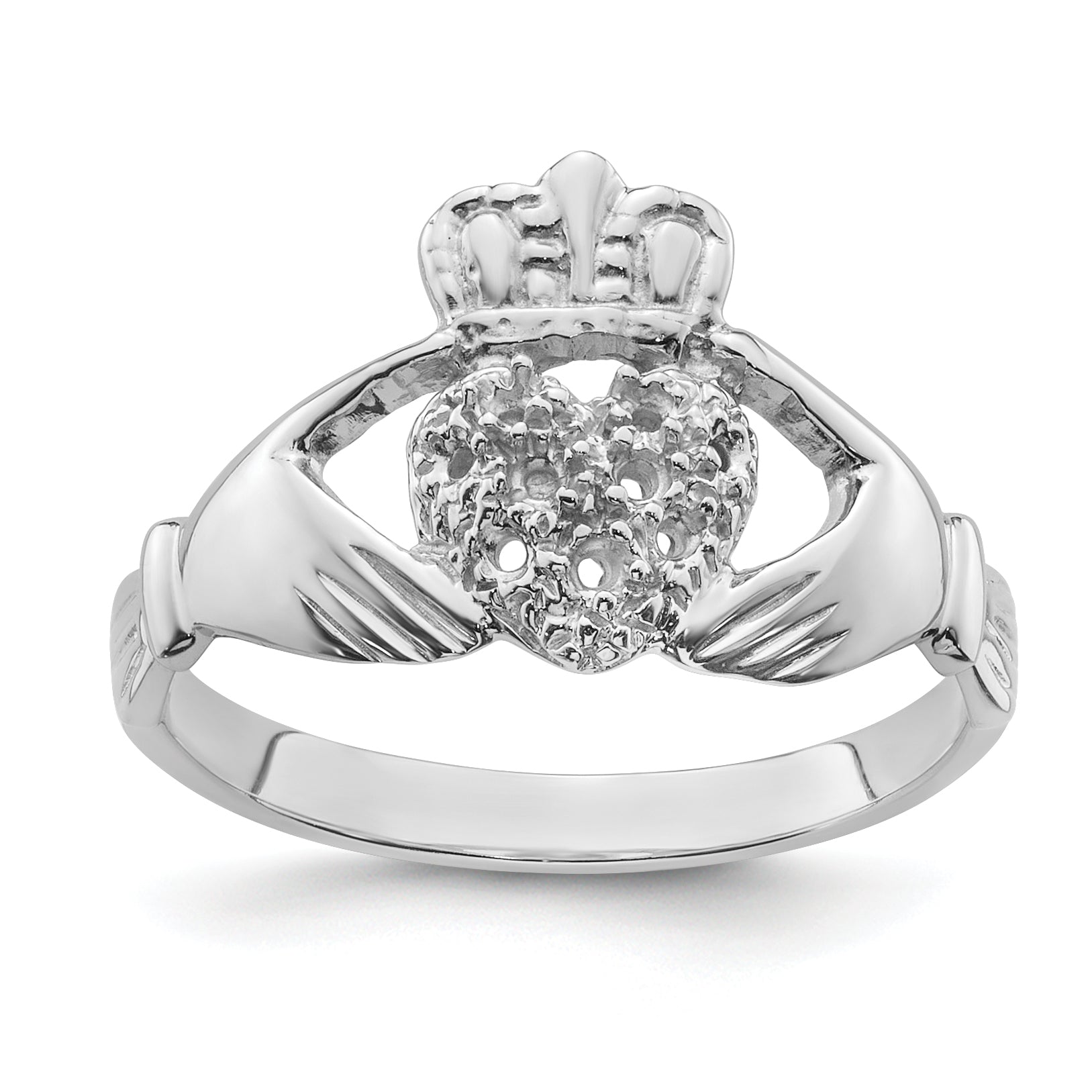 14k White Gold Claddagh Ring Mounting (No Stone Included)
