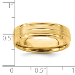14k Yellow Gold 6mm Standard Weight Comfort Fit Brushed Satin with Center Line Fancy Wedding Band Size 10.5