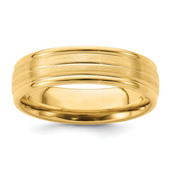 14k Yellow Gold 6mm Standard Weight Comfort Fit Brushed Satin with Center Line Fancy Wedding Band Size 10.5