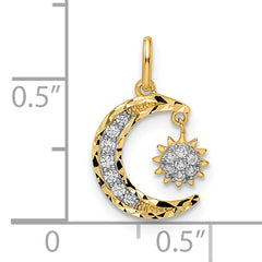 14k CZ Diamond-cut Moon and Star Pendant