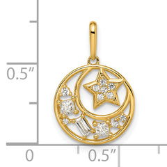 14k CZ Star & Moon Pendant
