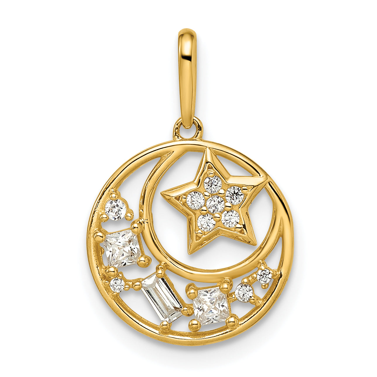 14k CZ Star & Moon Pendant