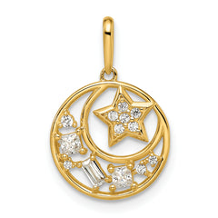 14k CZ Star & Moon Pendant