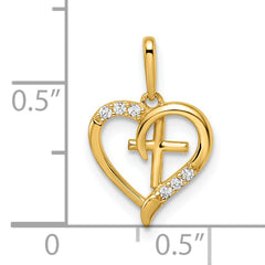 14k CZ Heart with Cross Pendant