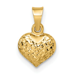 14k Polished Diamond-cut Small Puffed Heart Pendant