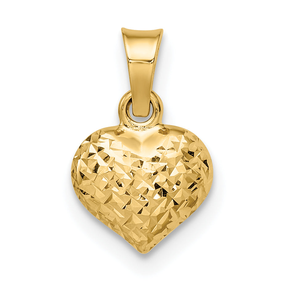 14k Polished Diamond-cut Small Puffed Heart Pendant