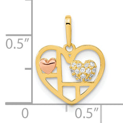 14K Two-tone Heart with CZ Pendant
