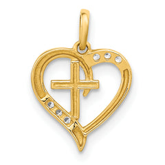 14K Polished Open Heart with Cross CZ Pendant