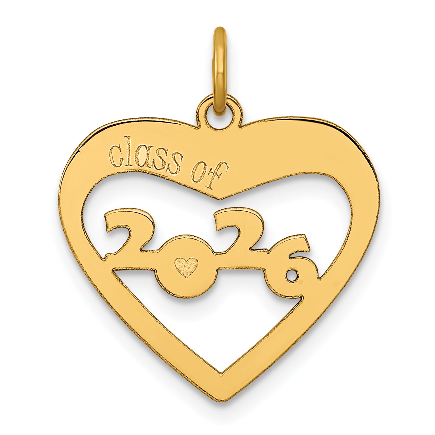 14K Polished CLASS OF 2026 Cut Out Heart Charm