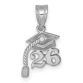14K White Gold Graduation Cap 26 w/ Dangling Tassel Charm