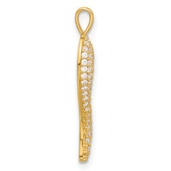 14k Polished CZ Large Italian Horn Pendant