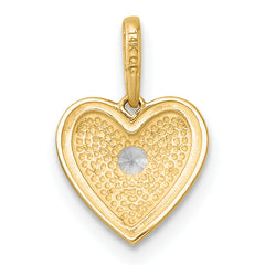 14k Polished and Textured CZ Floral Heart Charm / Pendant