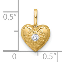 14k Polished and Textured CZ Floral Heart Charm / Pendant