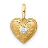 14k Polished and Textured CZ Floral Heart Charm / Pendant
