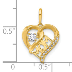14k Polished White CZ MOM Open Heart Charm
