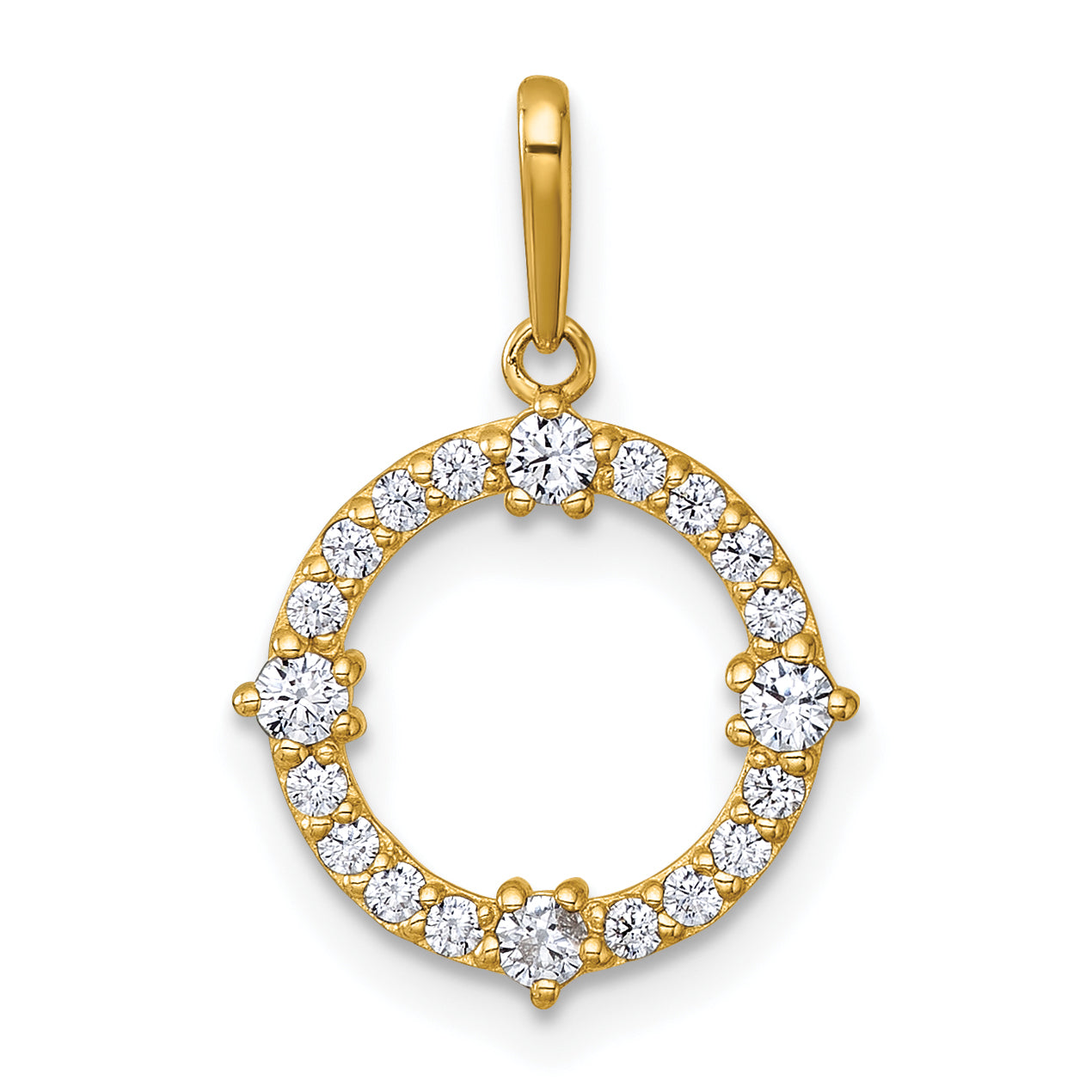 14k Polished CZ Open Circle Pendant