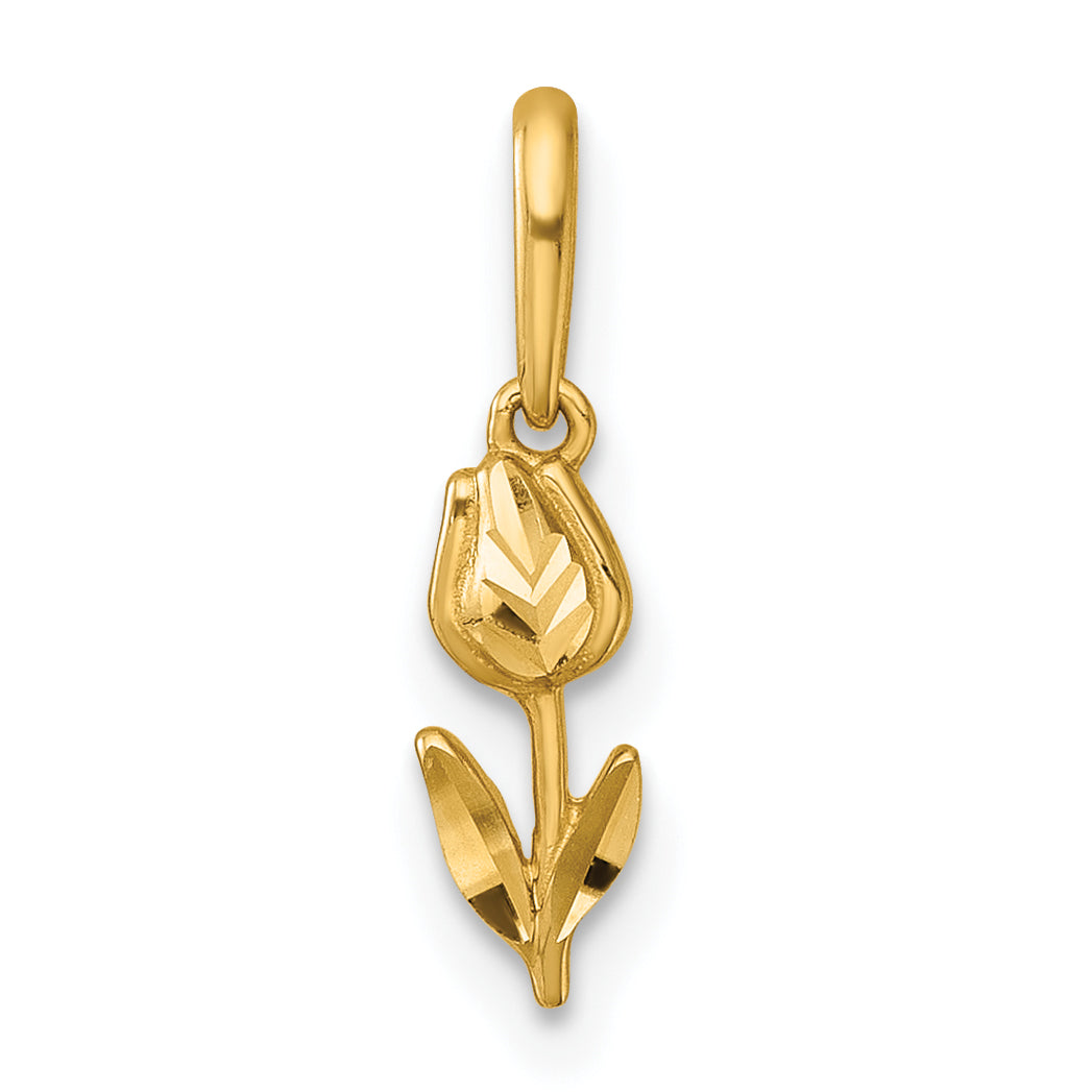 14k Polished and Diamond-cut Tulip Charm / Pendant