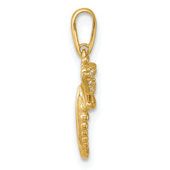 14k Polished and Beaded CZ Dragonfly Charm / Pendant