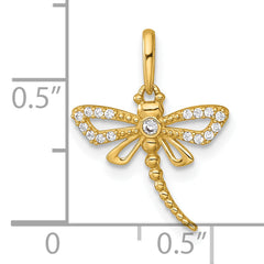 14k Polished and Beaded CZ Dragonfly Charm / Pendant