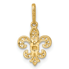 14k Polished CZ Fleur de Lis Charm / Pendant