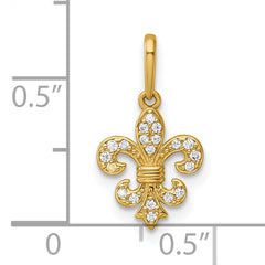 14k Polished CZ Fleur de Lis Charm / Pendant
