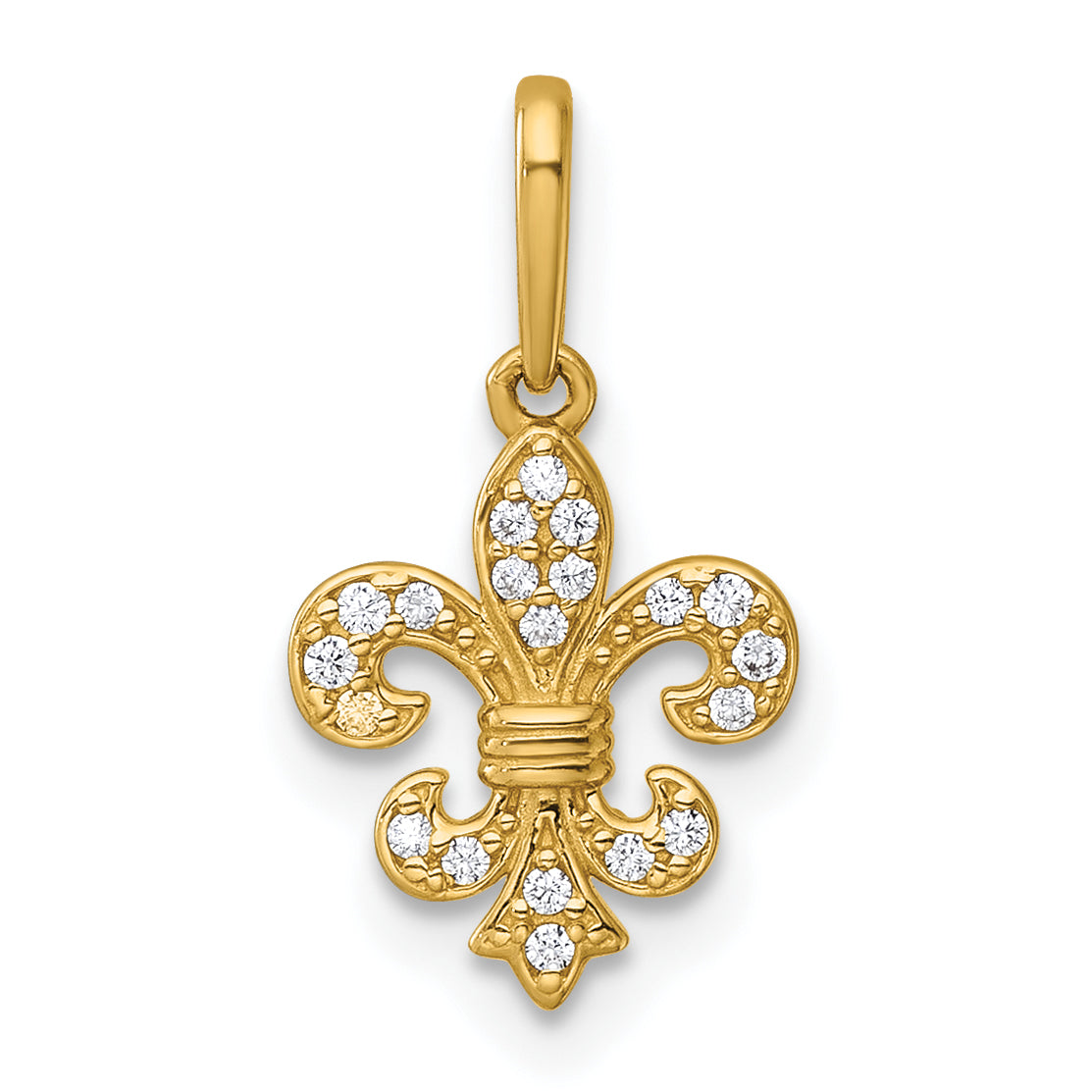 14k Polished CZ Fleur de Lis Charm / Pendant