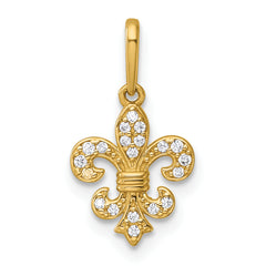 14k Polished CZ Fleur de Lis Charm / Pendant