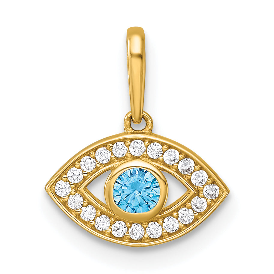 14k Polished Blue and Clear CZ Evil Eye Charm / Pendant