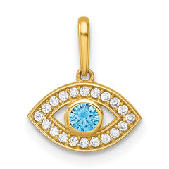 14k Polished Blue and Clear CZ Evil Eye Charm / Pendant