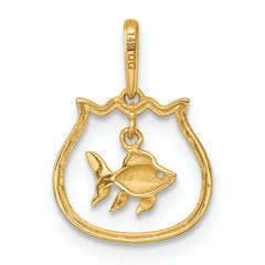 14k Polished Fish Bowl with Dangling Fish Charm / Pendant