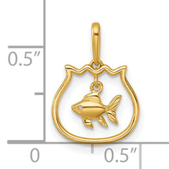 14k Polished Fish Bowl with Dangling Fish Charm / Pendant